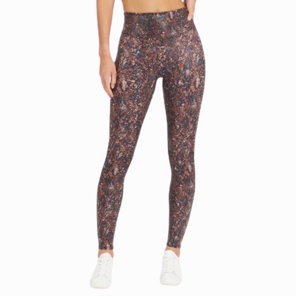 SPANX Mocha Faux Snakeskin Patterned Leggings Small